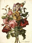 Gerard van Spaendonck Bouquet of Tulips, Roses and an Opium Poppy, with a Pale Clouded Yellow Butterfly, a Red Longhorn Beetle and a Sevenspotted Ladybug Spain oil painting artist